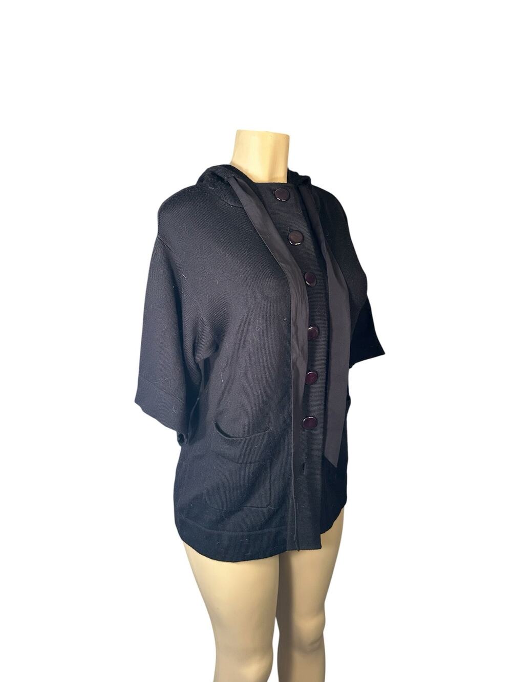 Women S Uluru 100% Merino Wool Black Cardigan Long Sweater Button Hood 3/4 Slv